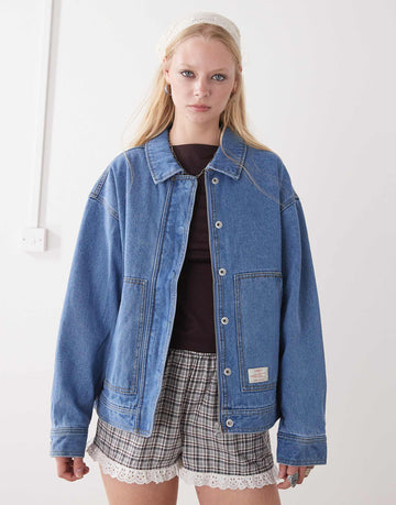 Obey Sybil button through denim jacket light wash blue