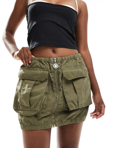 HUGO Blue utility zip up mini skirt khaki