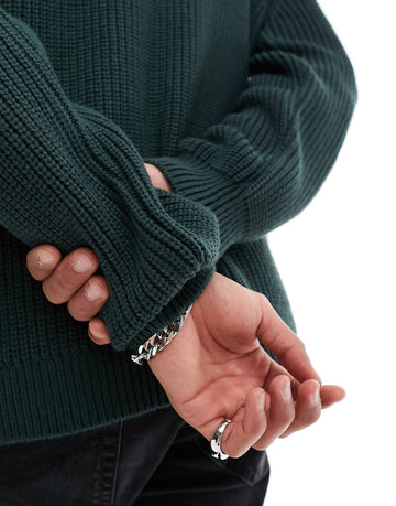 DESIGN oversized knitted fisherman rib jumper khaki