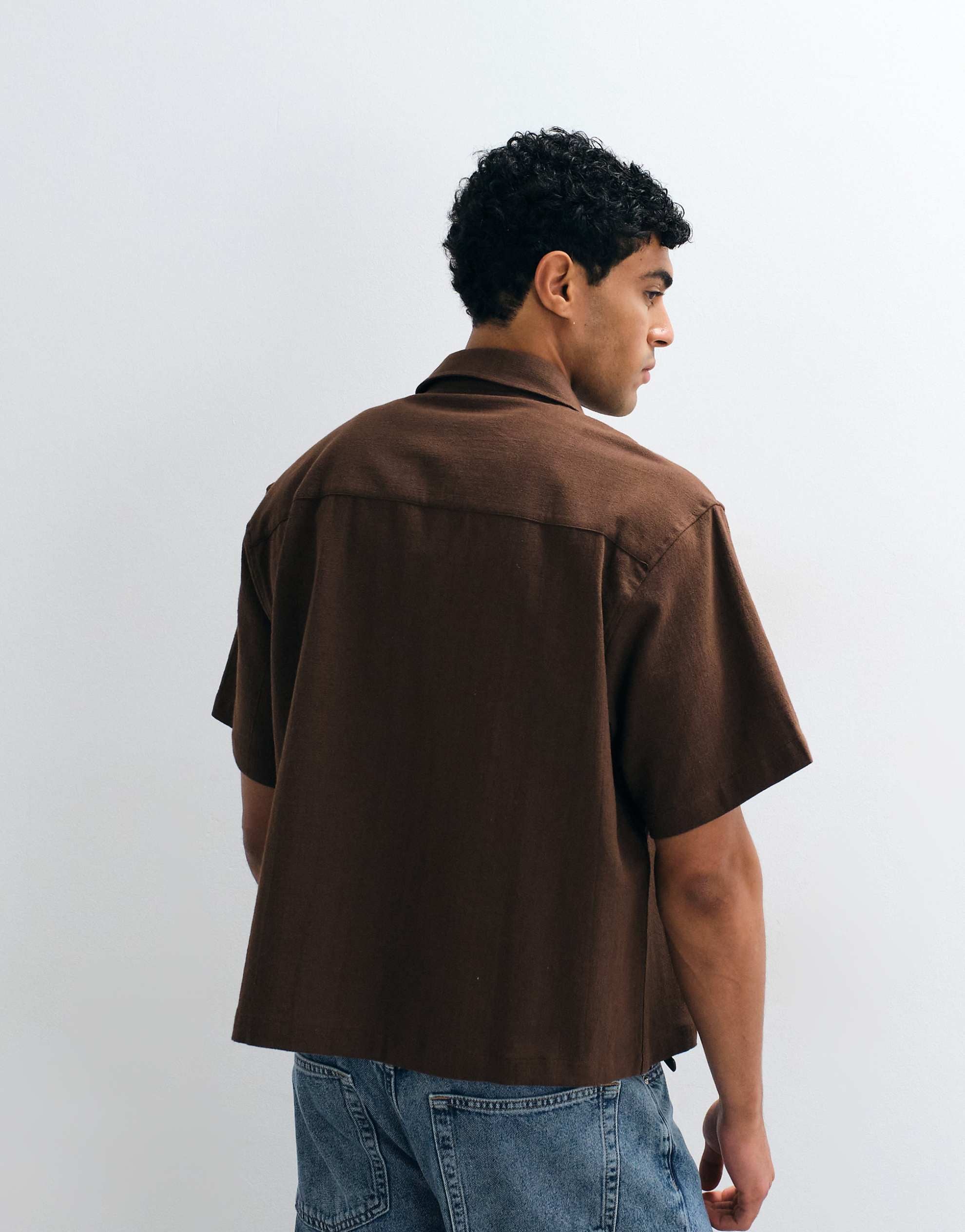 DESIGN boxy oversized linen look shirt brown