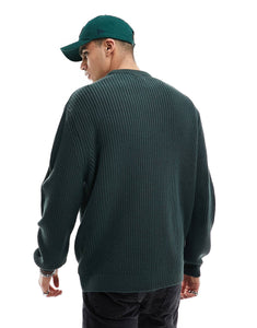 DESIGN oversized knitted fisherman rib jumper khaki