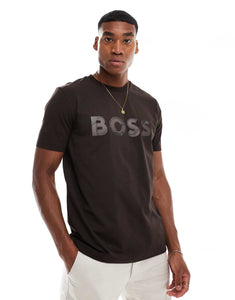 BOSS GREEN tee jagged t-shirt dark brown applique