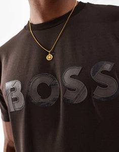 BOSS GREEN tee jagged t-shirt dark brown applique