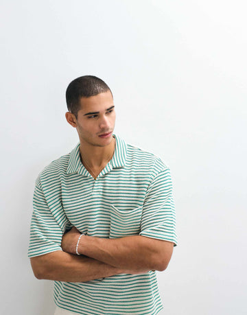 Reclaimed Vintage striped polo green ecru stripe