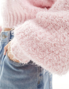 NA-KD fluffy knit high neck jumper pink