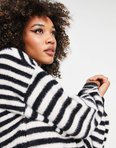 Only fluffy knit slouchy jumper black stripe