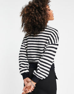 Only fluffy knit slouchy jumper black stripe