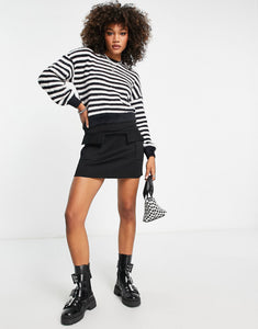 Only fluffy knit slouchy jumper black stripe