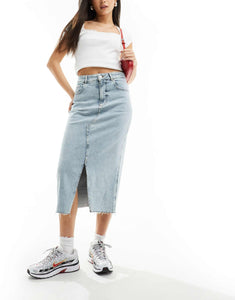 BOSS denim midi skirt light wash