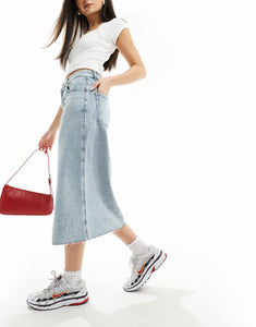 BOSS denim midi skirt light wash