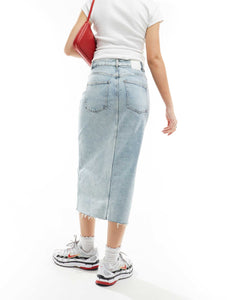 BOSS denim midi skirt light wash