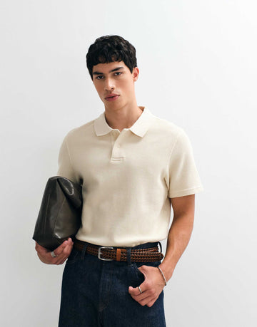 Tommy Jeans waffle textured polo shirt beige.