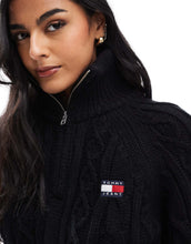 Load image into Gallery viewer, Tommy Jeans cable knit 1/4 jumper black
