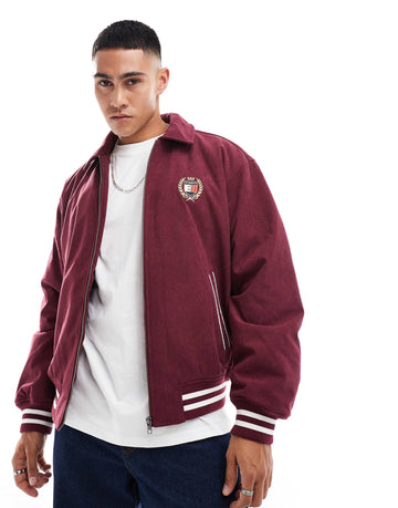 Tommy Jeans crest cord letterman jacket burgundy