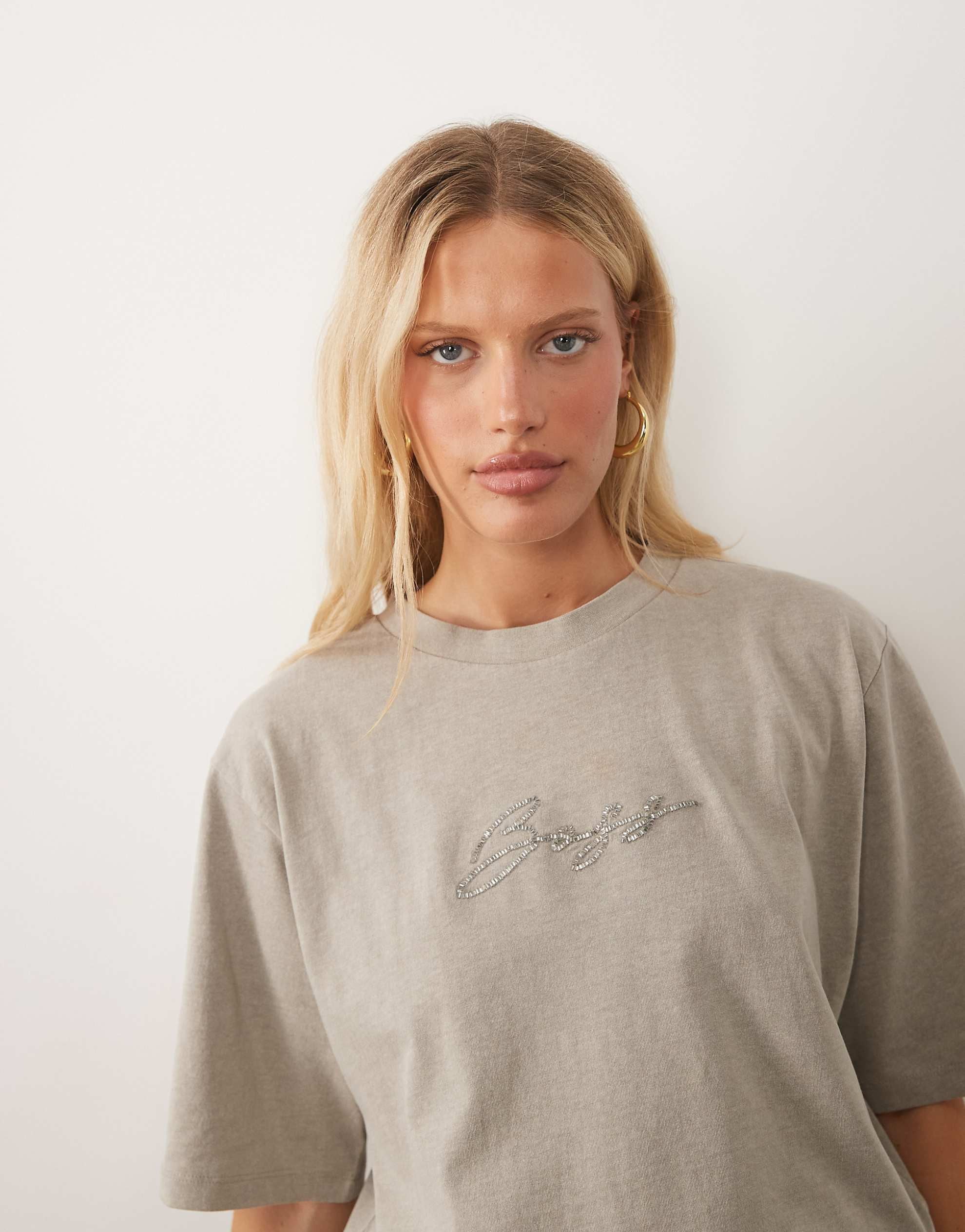 BOSS Orange script logo t-shirt light khaki