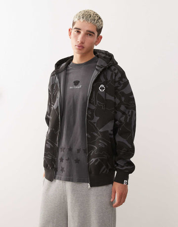 Aape by A Bathing Ape logo zip through hoodie dark grey camo