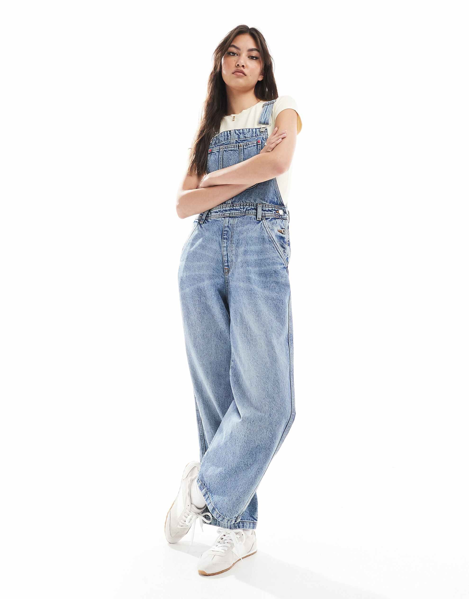 Monki denim dungaree mid blue wash
