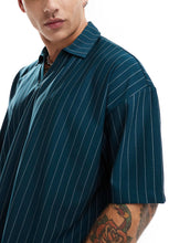 Load image into Gallery viewer, DESIGN oversized boxy polo shirt green pinstripe