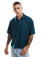 Load image into Gallery viewer, DESIGN oversized boxy polo shirt green pinstripe