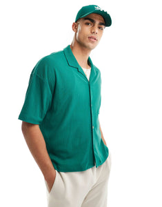 DESIGN oversized button up polo shirt green