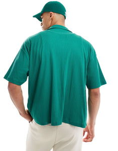 DESIGN oversized button up polo shirt green