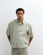 Load image into Gallery viewer, Reclaimed Vintage short sleeve cropped boxy shirt olive pinstripe