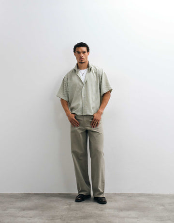 Reclaimed Vintage short sleeve cropped boxy shirt olive pinstripe