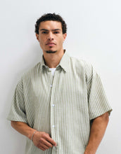 Load image into Gallery viewer, Reclaimed Vintage short sleeve cropped boxy shirt olive pinstripe