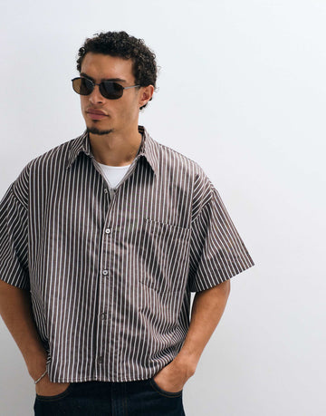 Reclaimed Vintage short sleeve boxy shirt brown stripe