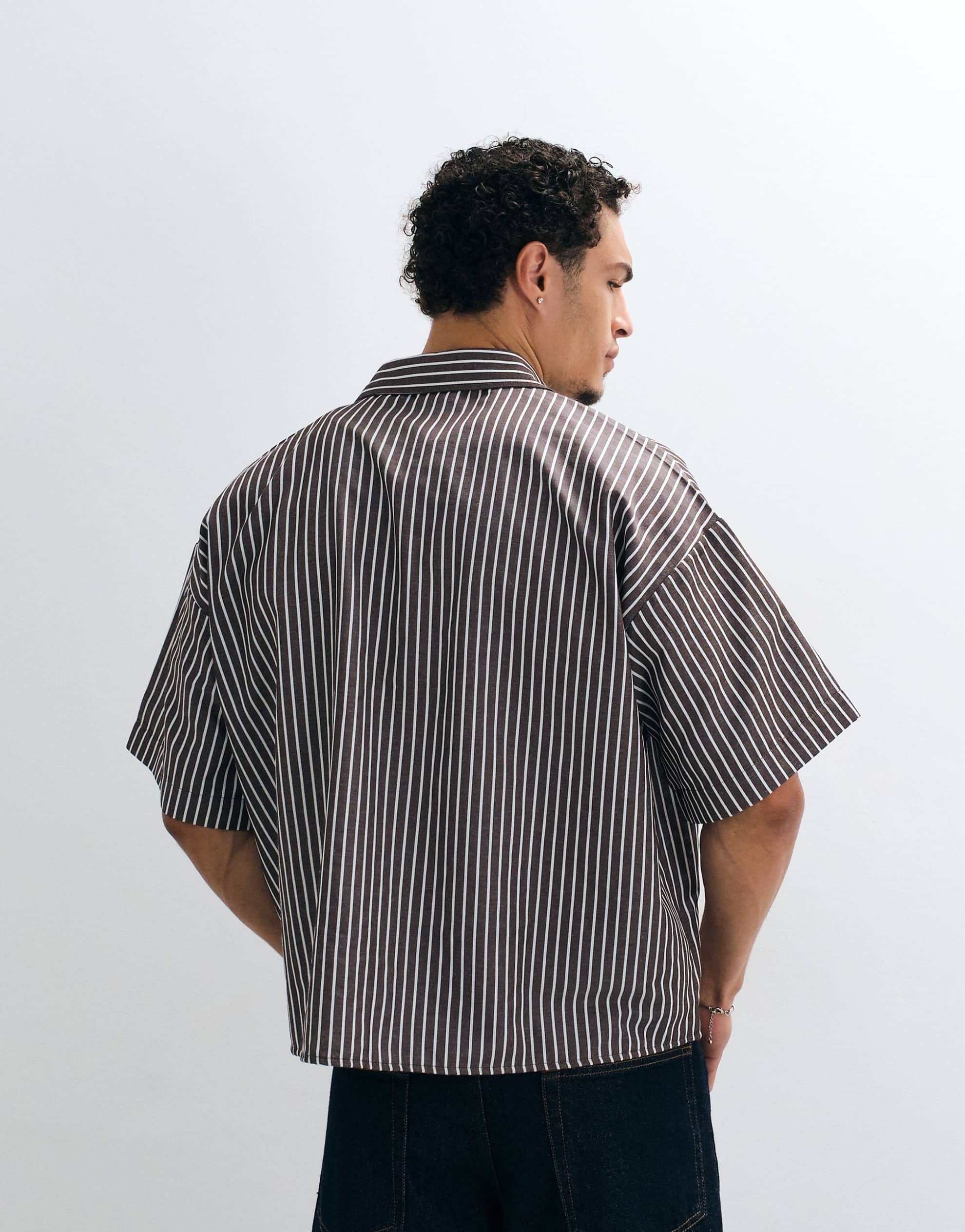 Reclaimed Vintage short sleeve boxy shirt brown stripe
