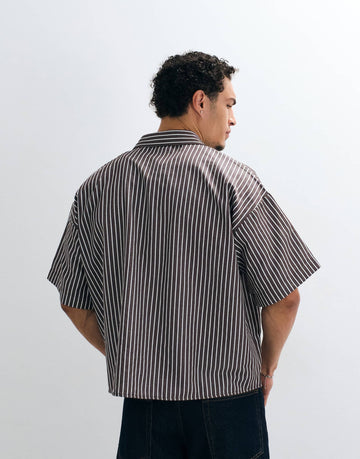 Reclaimed Vintage short sleeve boxy shirt brown stripe