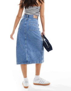 Tommy Jeans Claire utility denim midi skirt mid wash