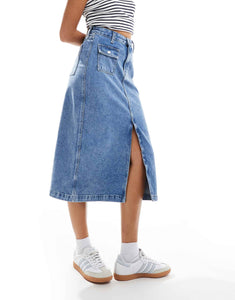 Tommy Jeans Claire utility denim midi skirt mid wash