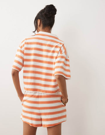 Kaiia polo top shorts co-ord orange stripe