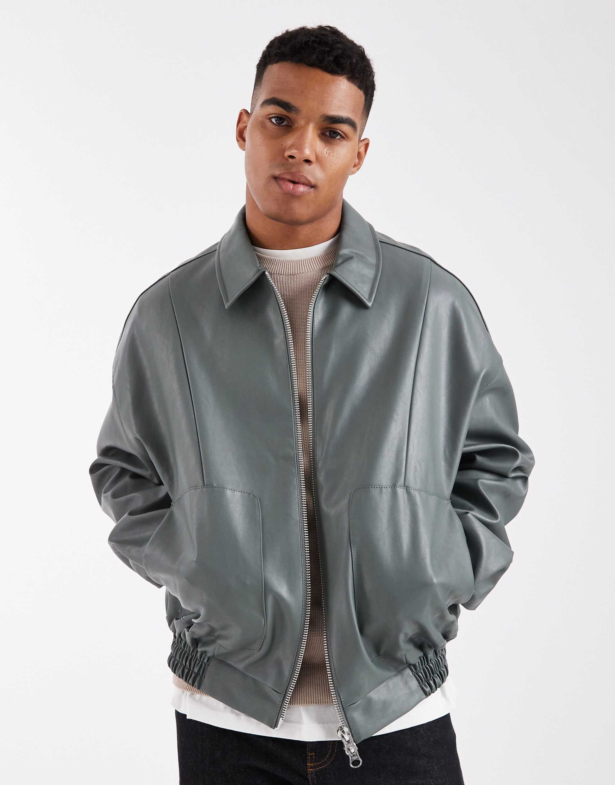 DESIGN faux leather bomber sage green