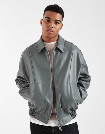 DESIGN faux leather bomber sage green