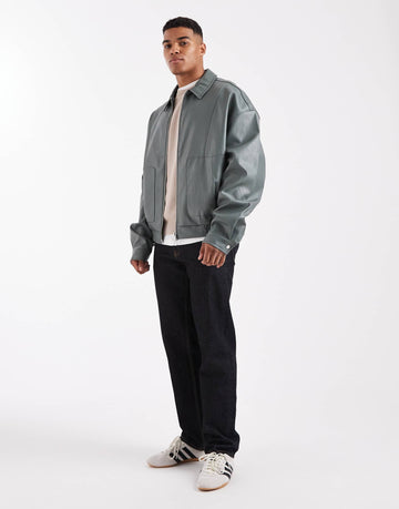 DESIGN faux leather bomber sage green