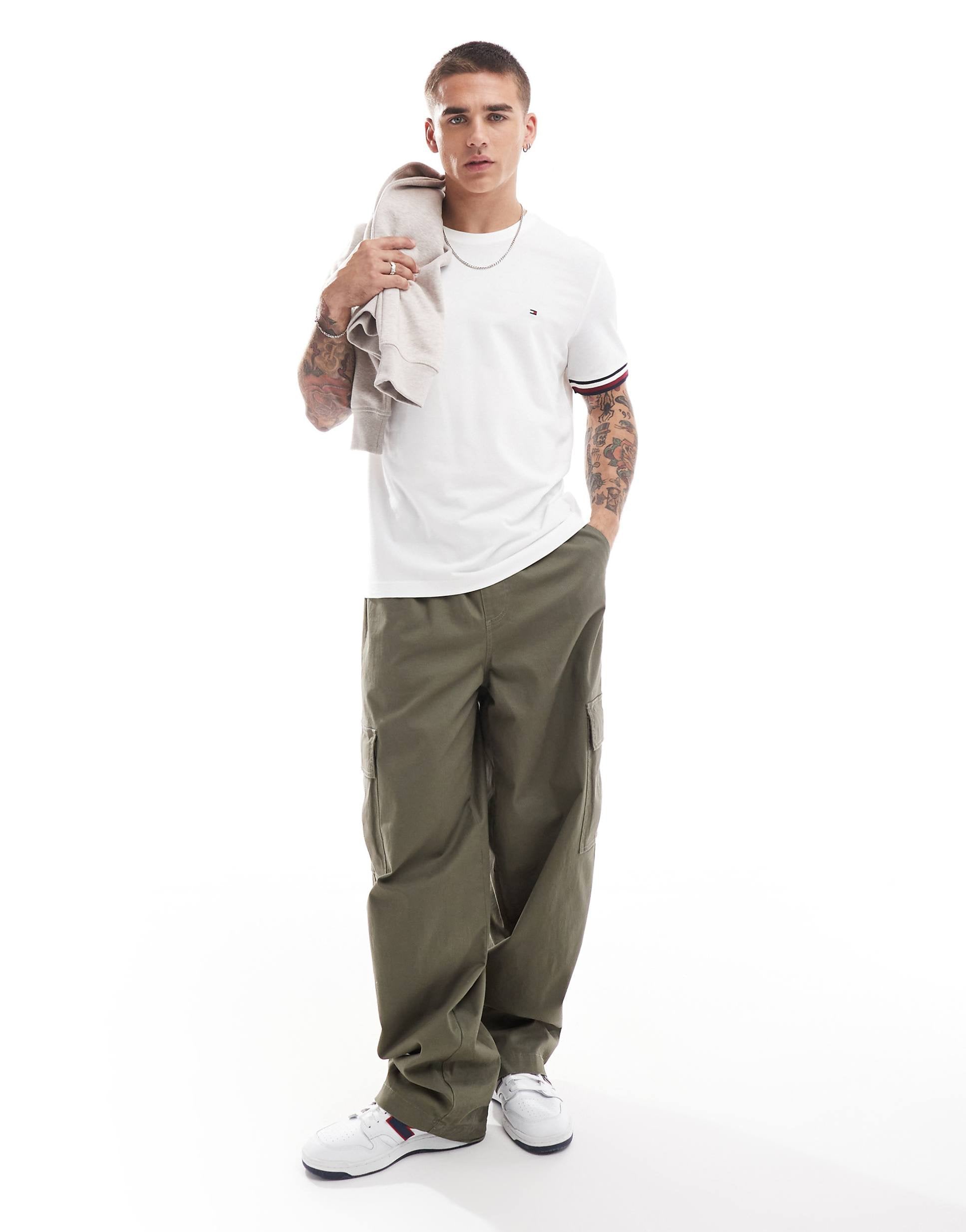 Tommy Hilfiger stripe cuff t-shirt white