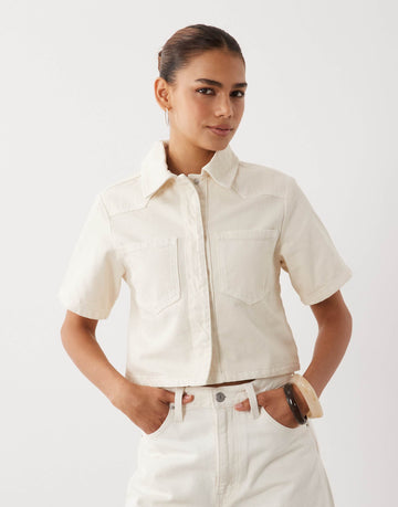 DESIGN denim crop shirt ecru