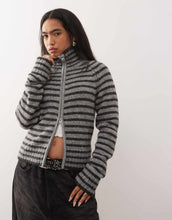 Load image into Gallery viewer, Weekday fitted knitted cardigan grey black stripe