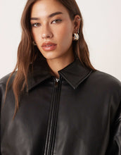 Load image into Gallery viewer, Abercrombie &amp; Fitch vegan leather bubble hem bomber jacket black