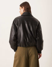 Load image into Gallery viewer, Abercrombie &amp; Fitch vegan leather bubble hem bomber jacket black