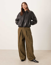 Load image into Gallery viewer, Abercrombie &amp; Fitch vegan leather bubble hem bomber jacket black