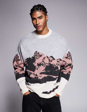 Load image into Gallery viewer, DESIGN oversized knitted jumper with mountain graphic beige