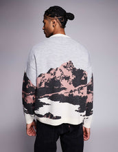 Load image into Gallery viewer, DESIGN oversized knitted jumper with mountain graphic beige