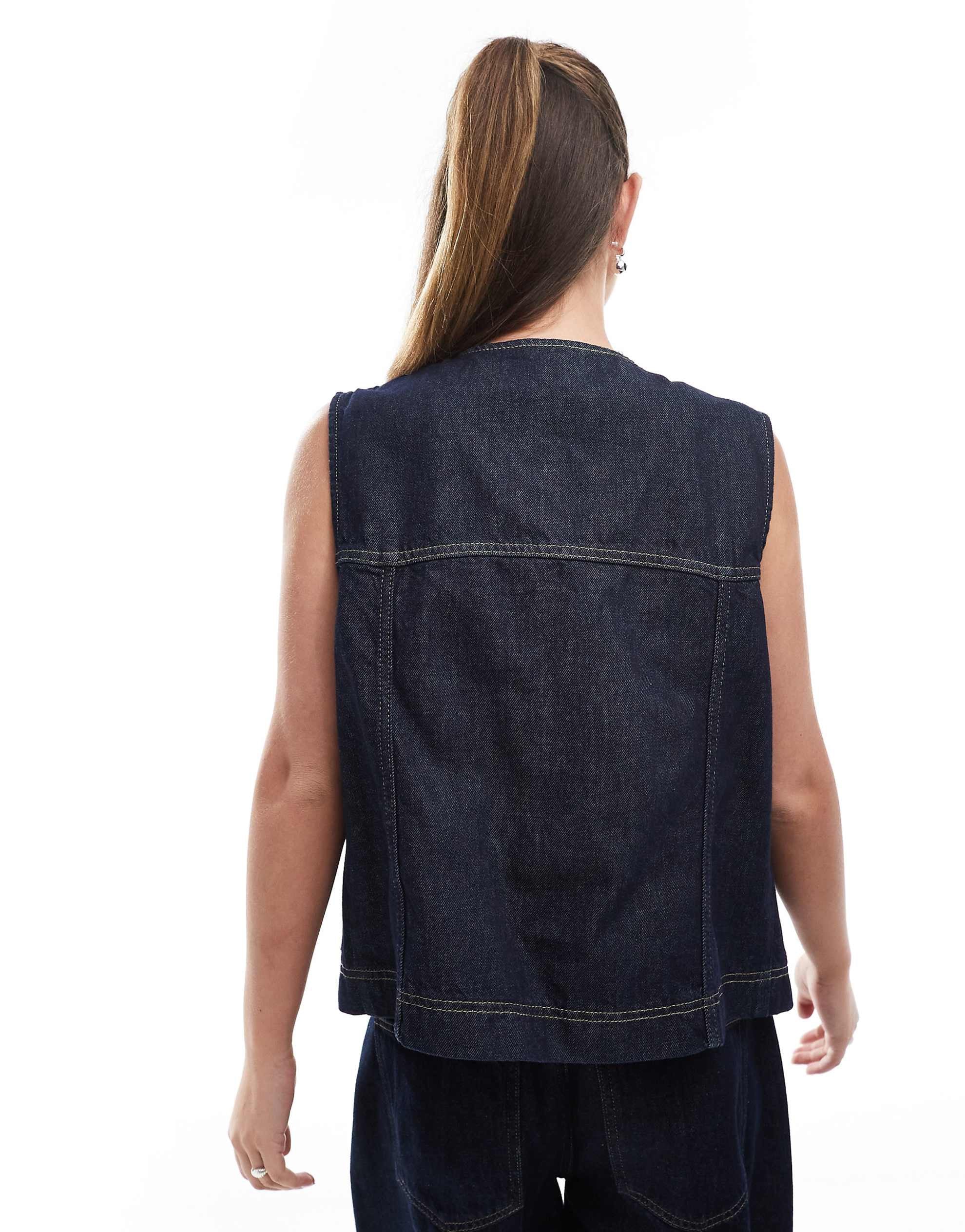DESIGN denim tie front gilet indigo