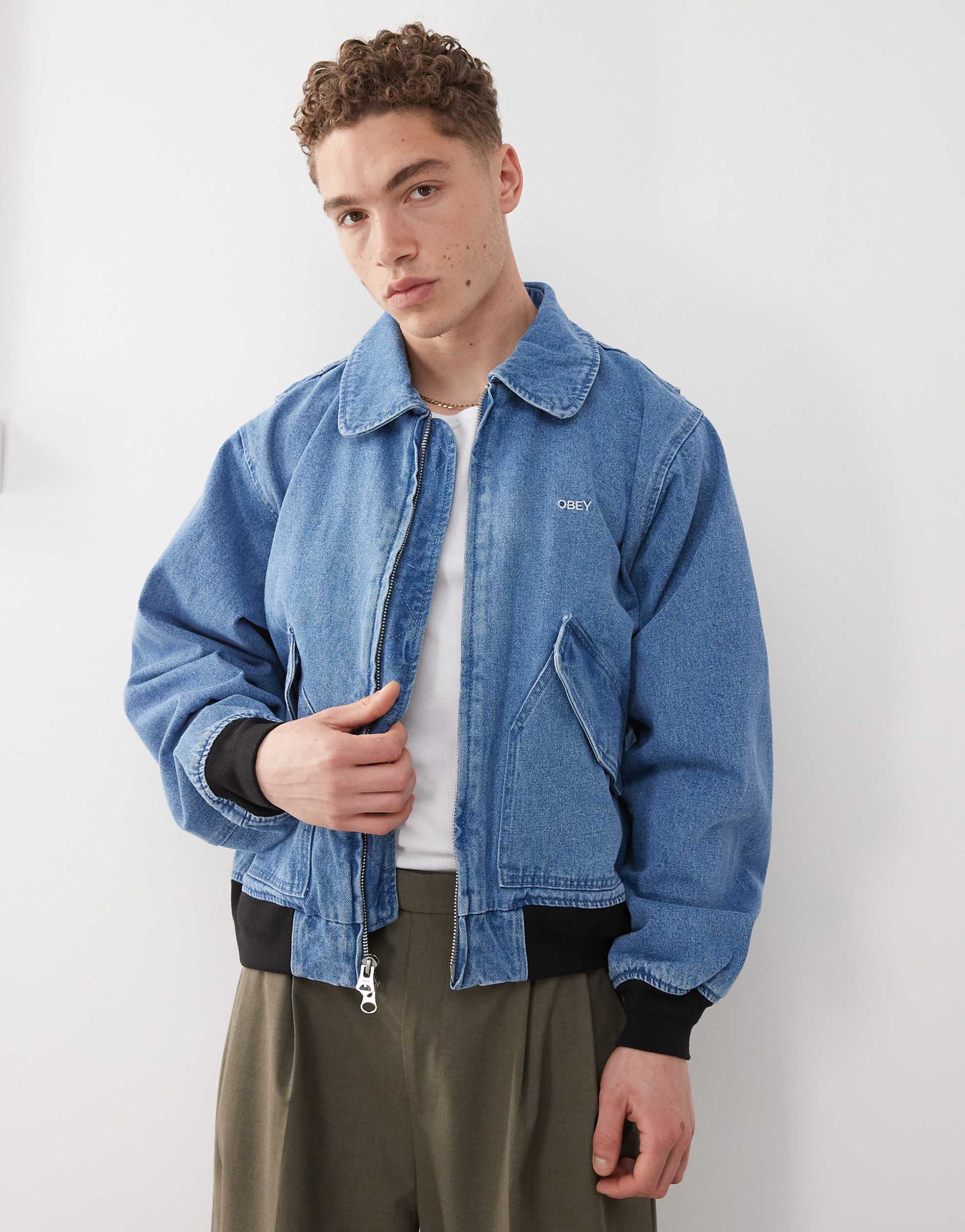 Obey denim bomber jacket light indigo