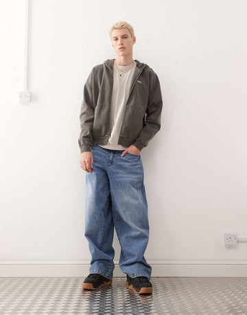 Obey zip up logo hoodie pigment black