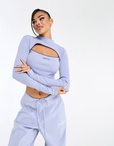 Nicce alia cropped cut out roll neck top light blue