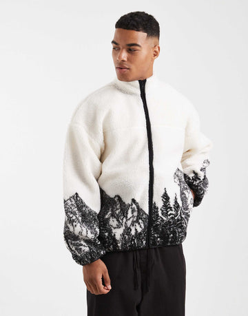 ONLY & SONS scene print fleece white black contrast